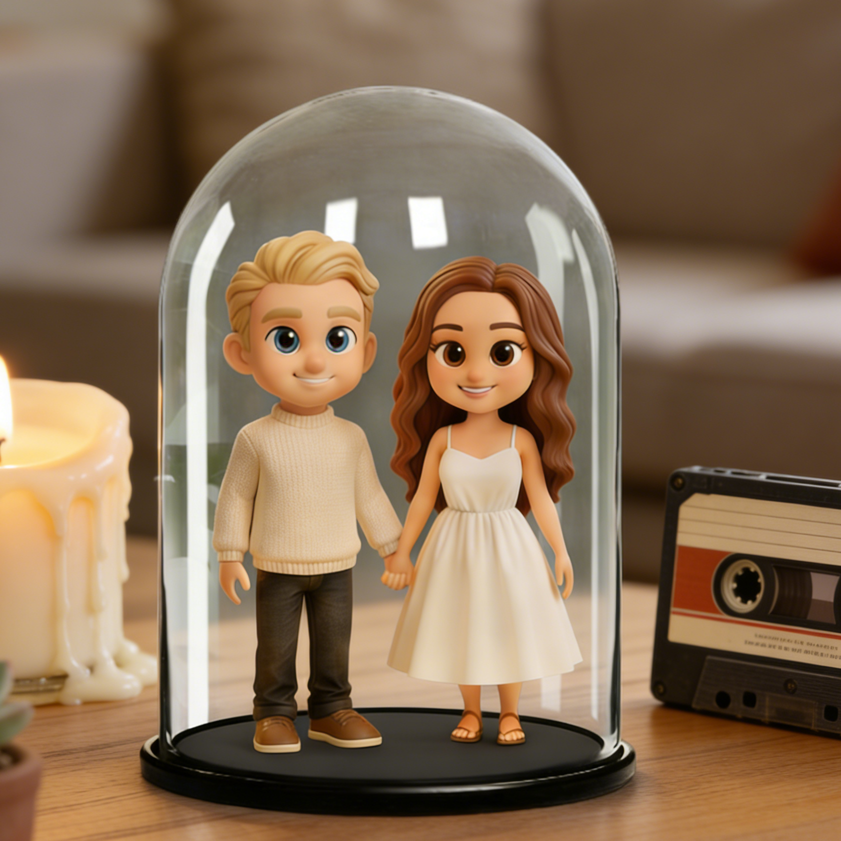 Custom 3D Portrait in Glass Display Case- Personalized Romantic Gift for Anniversary, Him, Her | Chronofig