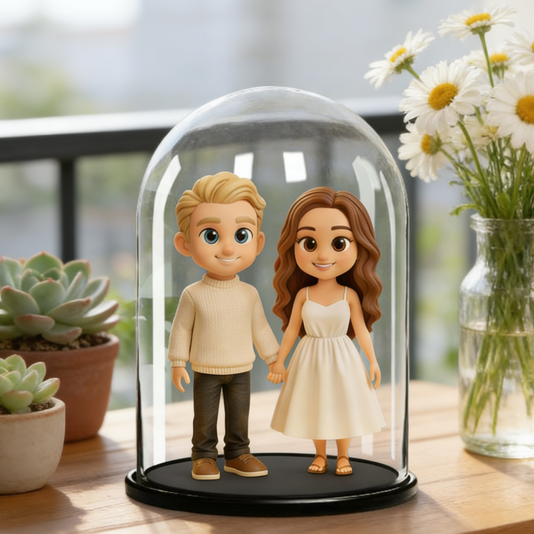 Custom 3D Portrait in Glass Display Case- Personalized Romantic Gift for Anniversary, Him, Her
