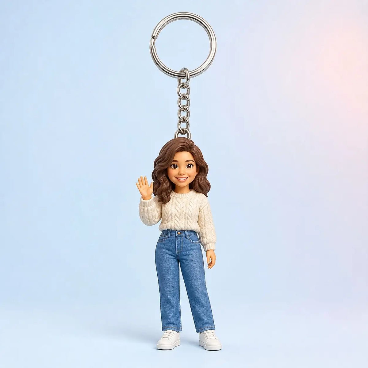 Personalized ChronoFig keychain figurine of a single female character