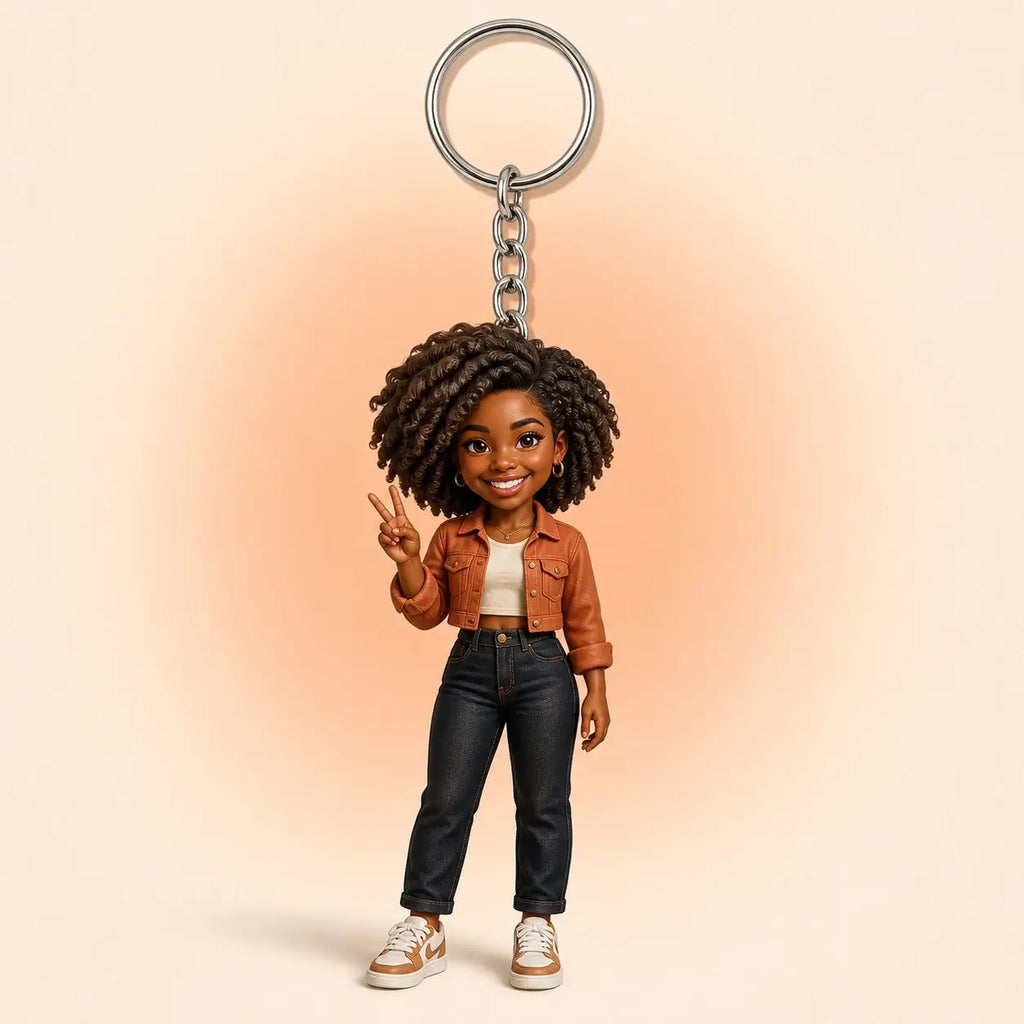 Personalized ChronoFig keychain figurine of a single female character