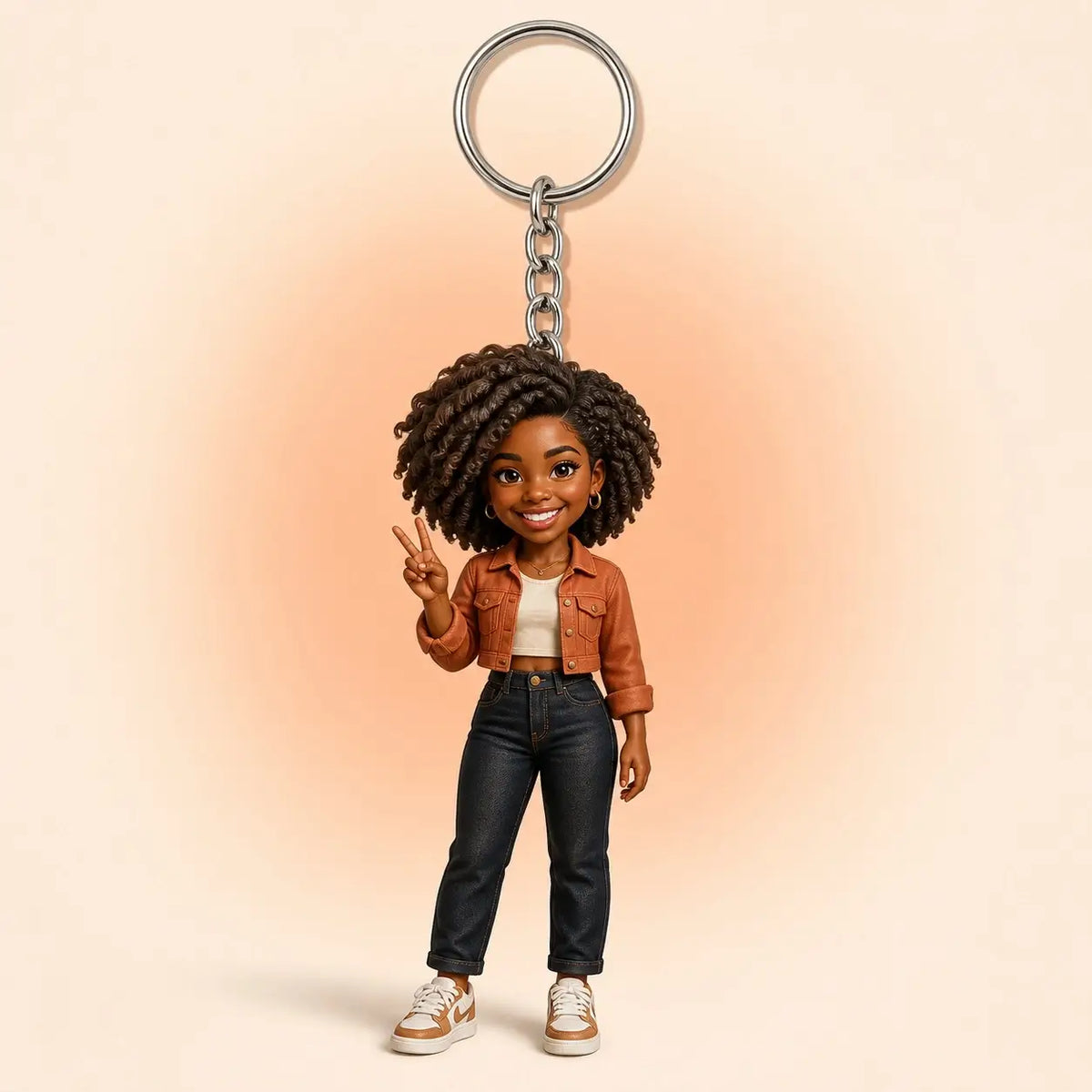Personalized ChronoFig keychain figurine of a single female character