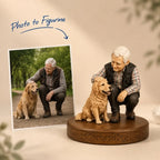 Main product image showing a customer's photo transformed into a personalized ChronoFig The Elderly and Their Pets style.