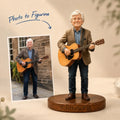 Main product image showing a customer's photo transformed into a personalized ChronoFig figurine in The old man playing the guitar style.