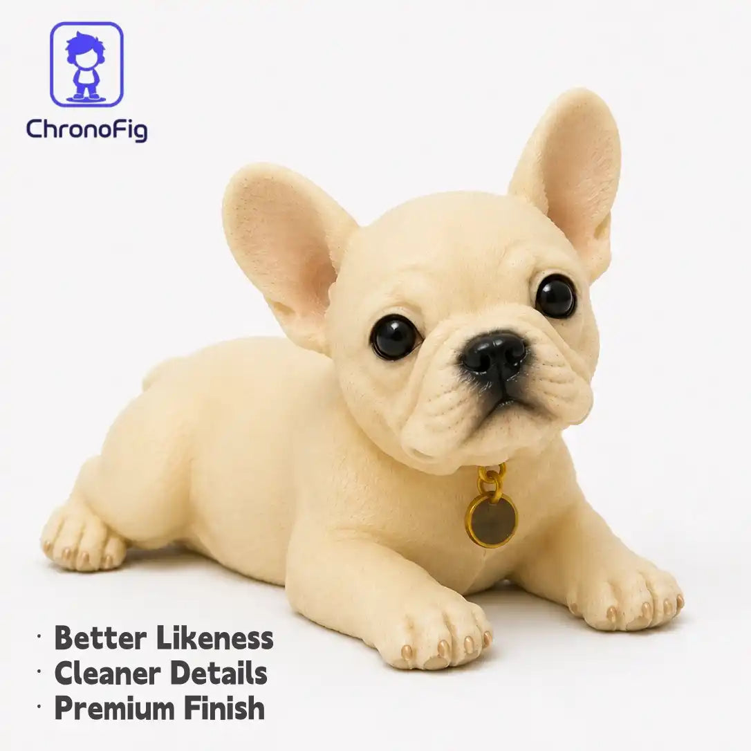 ChronoFig French Bulldog figurine showing detailed likeness and premium finish in a product quality comparison.