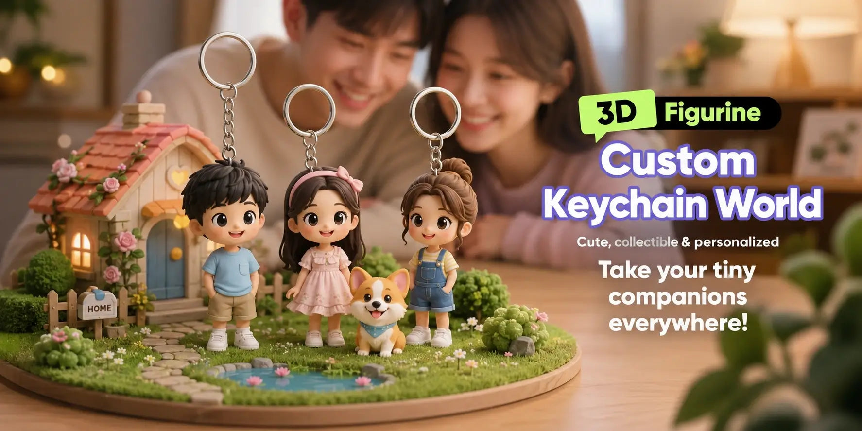 Custom 3D figurine keychains made from your photo with personalized cartoon characters