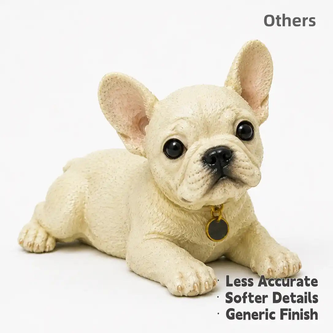 ChronoFig French Bulldog figurine showing detailed likeness and premium finish in a product quality comparison.